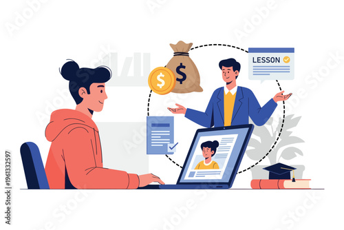 Online learning platform a student receives lessons and financial aid