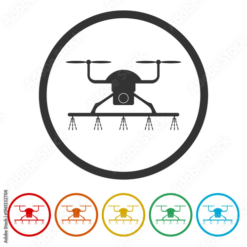 Drone Agriculture Logo. Set icons in color circle buttons