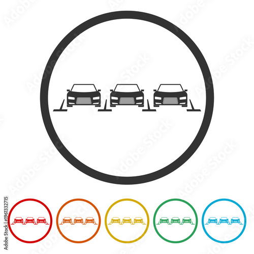 Parking lot cars icon. Set icons in color circle buttons