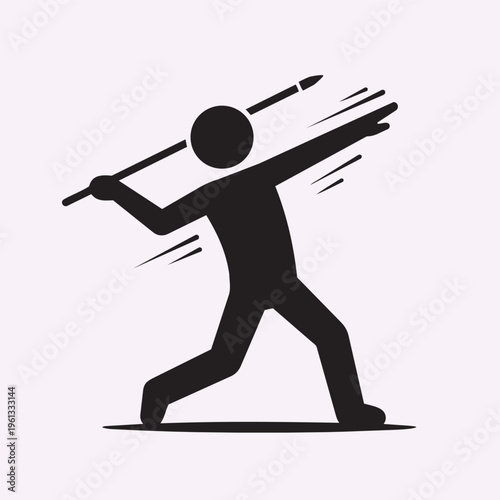 Stick Figure Throwing Javelin Ball Extended Arm Sports Action Concept Minimal Black Vector Silhouette Illustration