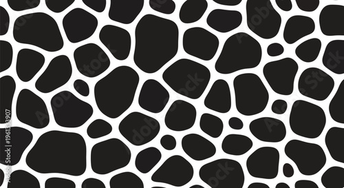 A repeating seamless pattern featuring black organic shapes resembling a natural giraffe skin print