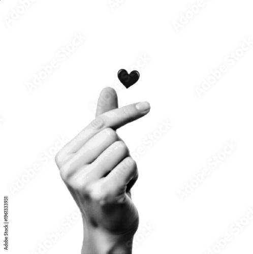 Halftone Finger Heart Gesture Black and White Love Symbol Vector Illustration