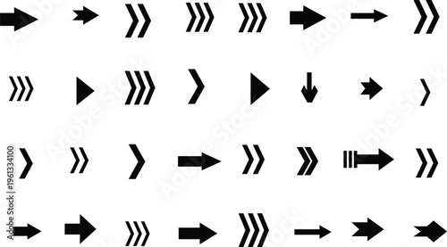An organized array of black arrow icons provides essential visual cues for user interaction and direction