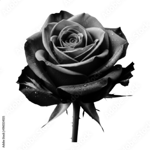 Halftone Rose Close-Up Black and White Floral Detailed Vector Illustration