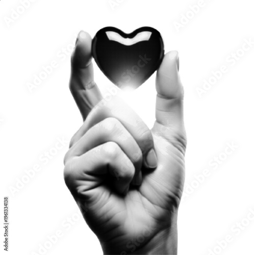 Halftone Finger Heart Gesture Close-Up Black and White Love Symbol Illustration