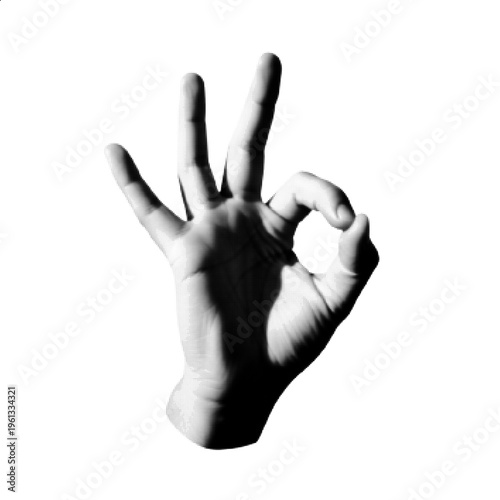 Halftone OK Hand Gesture Black and White Approval Symbol Vector Illustration