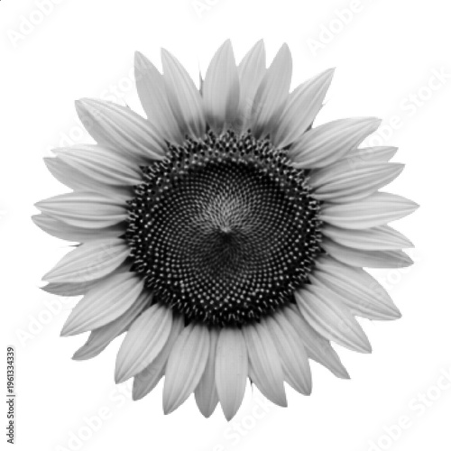 Halftone Sunflower Close-Up Black and White Floral Vector Illustration
