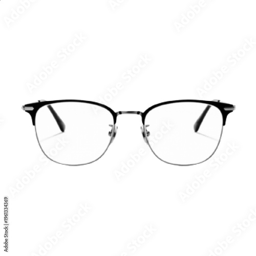 Halftone Eyeglasses Front View Black and White Optical Frame Vector Illustration