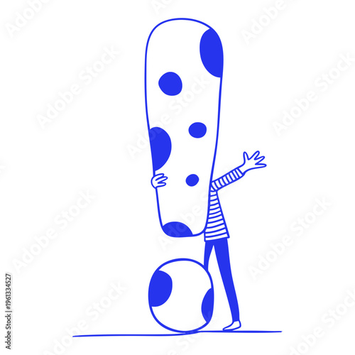Cartoon Person Hiding Behind Exclamation Point Doodle Illustration