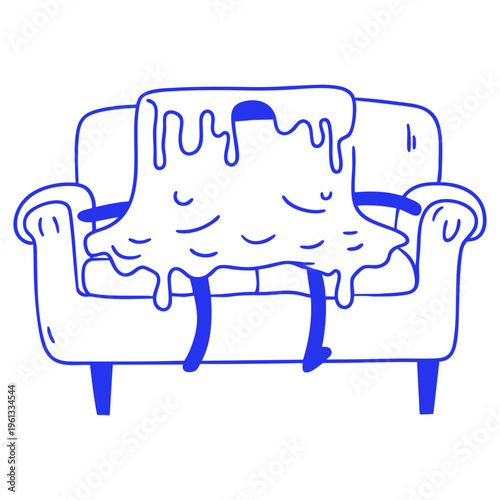 Lazy Melting Cartoon Character Couch Doodle Illustration