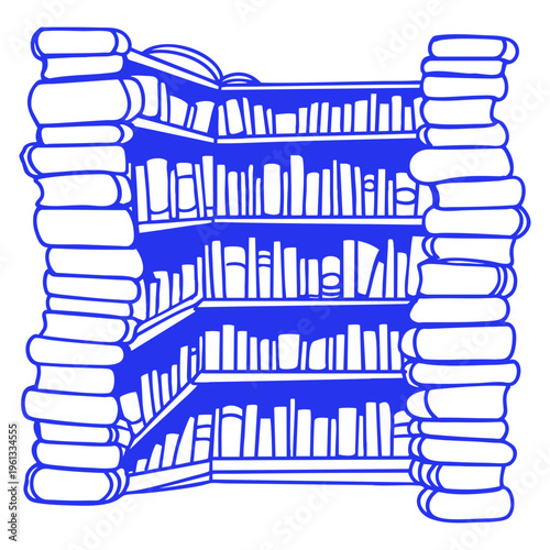 Cartoon Library Bookshelf Books Doodle Illustration