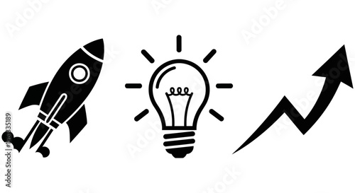 Startup success concept with rocket lightbulb and growth chart