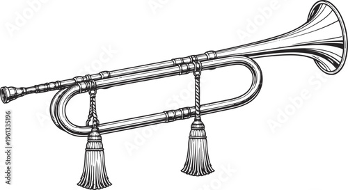 Natural Trumpet Line Art – Historical Musical Instrument Line Art