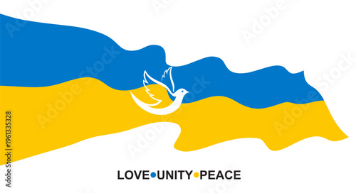 ukraine flag wave with peace dove and unity message love unity peace concept