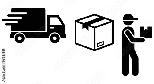Delivery worker with package and truck for fast shipping