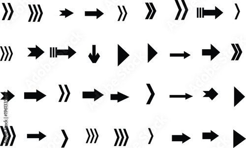 Numerous distinct black arrow icons indicating movement and direction against a bright white backdrop