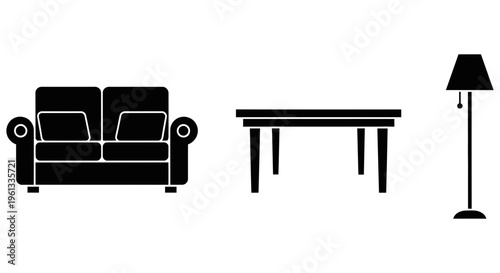 Simple living room furniture set with sofa table and lamp