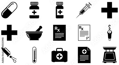 Medical symbols and icons for health and pharmacy use