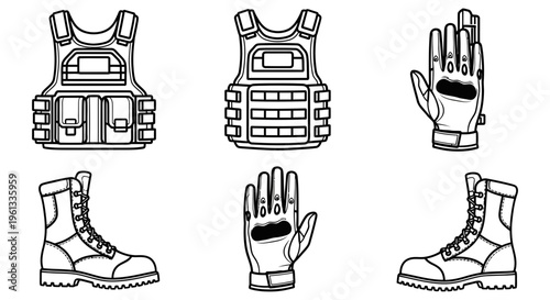 Tactical gear set including bulletproof vests and combat gloves