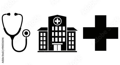 Medical building and stethoscope with cross symbol