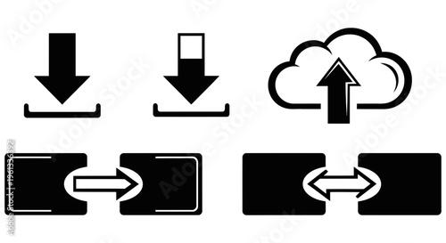 Cloud data transfer and synchronization icons with mobile devices
