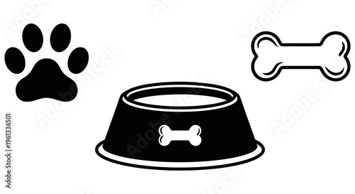 Dog food bowl with bone and paw print symbols
