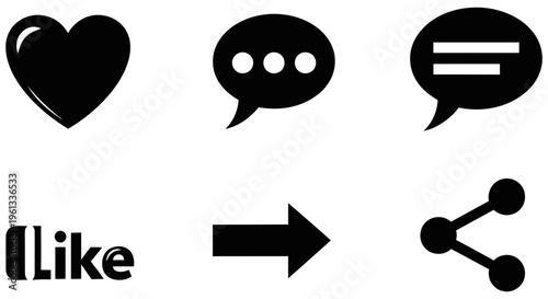 Social media icons for like, comment, share and react