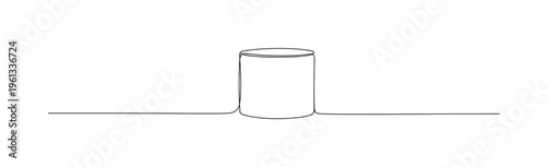 Studio Product Space. Minimalistic one-line drawing simple pedestal form on clean studio floor line suggesting product photography setup, continuous single