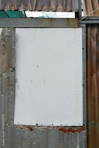 Wallpaper Mural blank white plastic rectangle frame on rusty greenhouse wall background with copyspace Torontodigital.ca