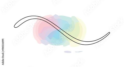 Soft Pastel Illumination. Minimalistic one-line drawing abstract curved line floating on a gentle pastel gradient glow, continuous single black line on white