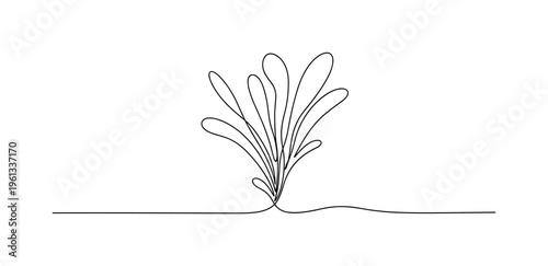 Fluid Ink Bloom. Minimalistic one-line drawing organic expanding curves suggesting ink bloom underwater, continuous single black line on white background,