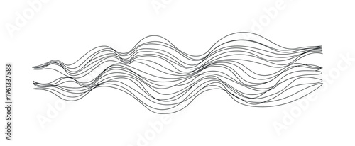 Smoke Wave Pattern. Minimalistic one-line drawing layered flowing smoke curves forming atmospheric movement, continuous single black line on white background,