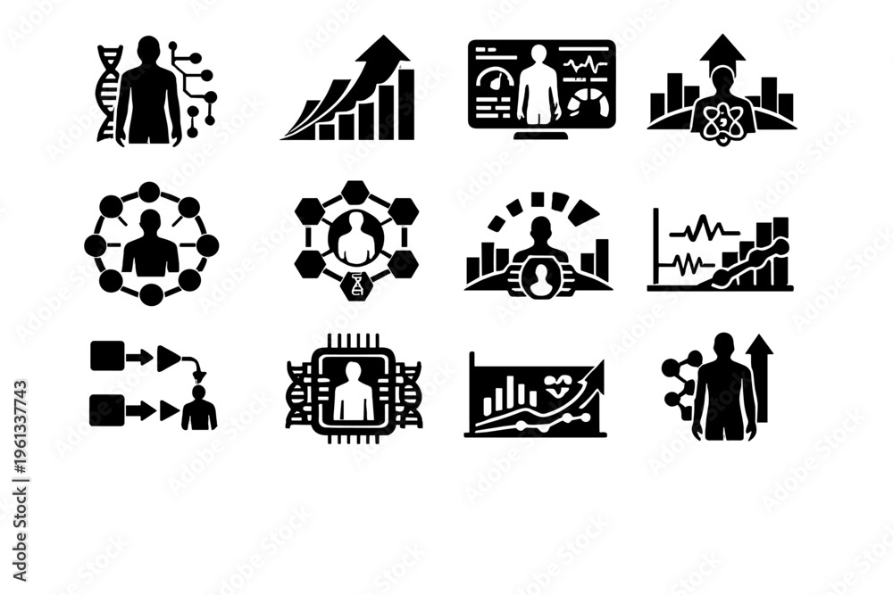 Naklejka premium Workflow vector simple biohacking dashboard image progress improvement optimization generation performance icon