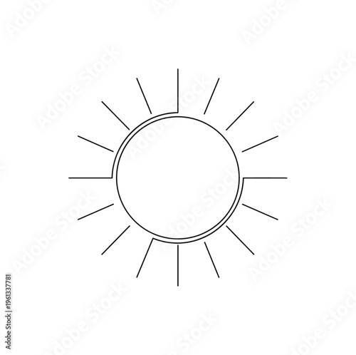 Radiant Solar Circle. Minimalistic one-line drawing simple circle with minimal rays expanding outward representing solar energy, continuous single black line