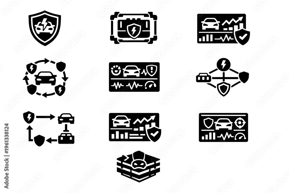 Fototapeta premium Icons protection generation icon ev vector workflow simple set dashboard image structure