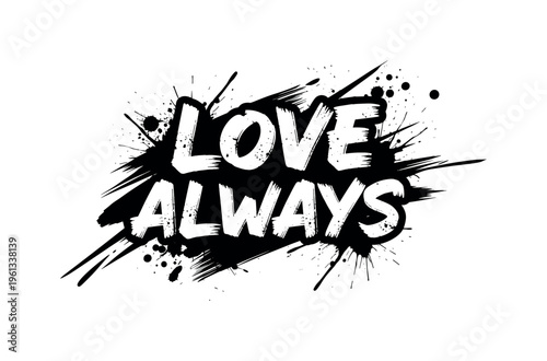 Love Always. lettering and all elements in black. Vector style. AWhite background. Pure white background. Perfect isolation and visual consistency. Grunge