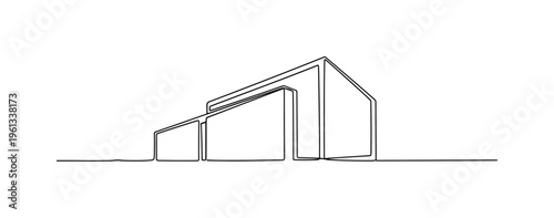 Architect Concept Sketch. Minimalistic one-line drawing hand drafting a simple building outline as a conceptual design sketch, continuous single black line on