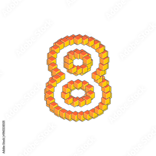 3D Cubic Number 8 with bright colors