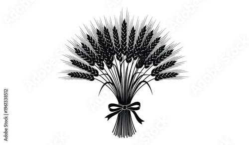 Silhouette of a bouquet of wheat tied with a ribbon