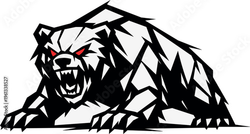 Bear - vector illustration, black and white stencil art, aggressive bear