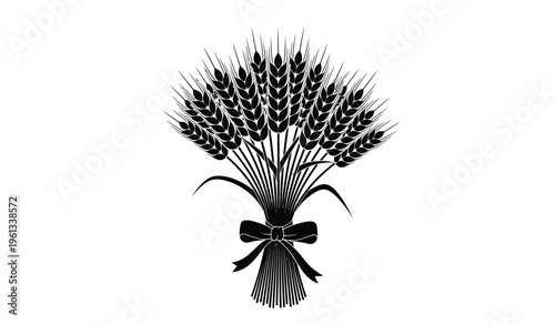 Silhouette of a decorative wheat bouquet with a bow tied stems and lush top