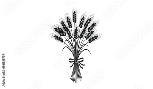Silhouette of a bouquet of wheat tied with a ribbon