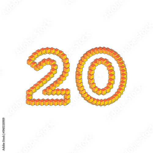 3D Cubic Number 20 with bright colors