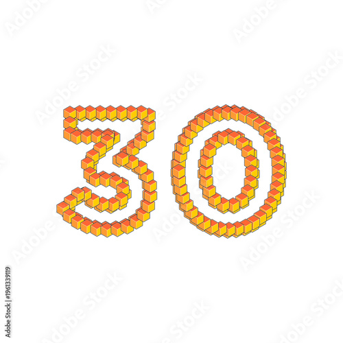 3D Cubic Number 30 with bright colors