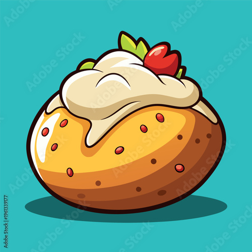 loaded baked potato with sour cream cartoon