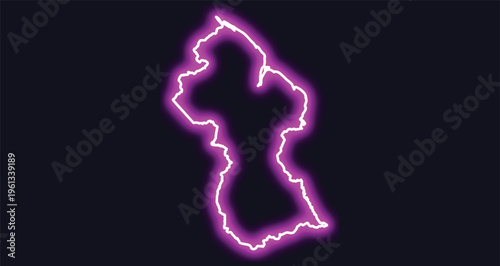 Guyana map outline glowing neon purple on dark background