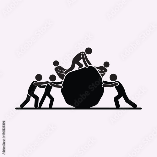Stick Figures Pushing Object Different Directions Lack Coordination Concept Minimal Vector Silhouette Illustration