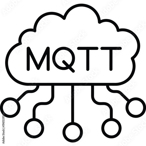 MQTT protocol icon representing lightweight messaging protocol for IoT, machine-to-machine communication, and data transfer between devices in real-time vector illustration for networking and technolo
