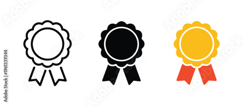Medal Icon Set Badge with Ribbon Approved Certified Award Symbols Vector
