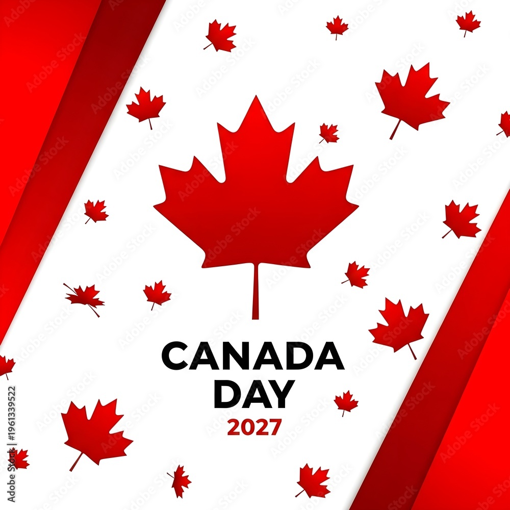 Obraz premium Vibrant Canada Day 2027 celebration graphic with maple leaves